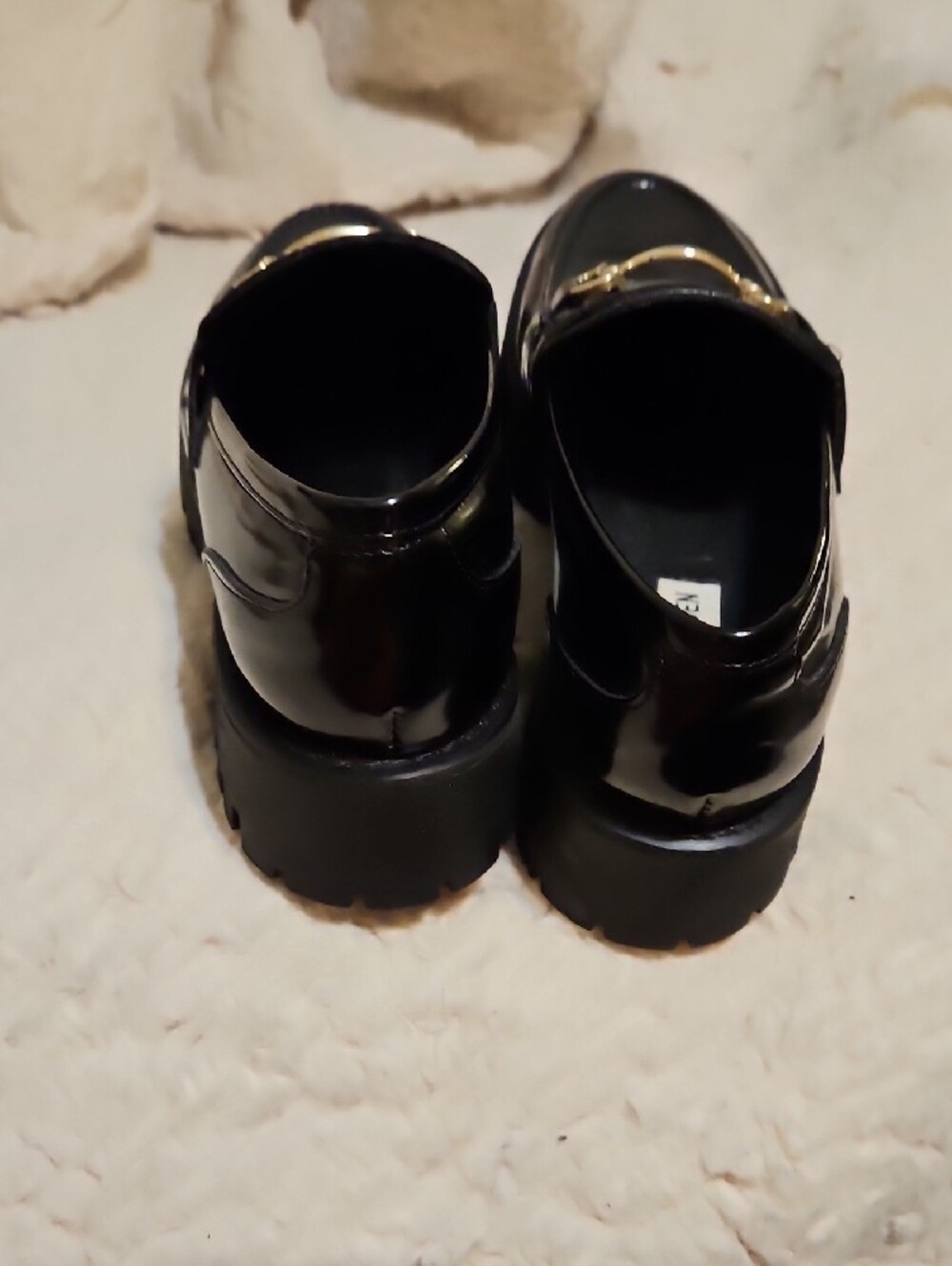Steve Madden Black Patent Loafers with Gold Buckle - Picture 4 of 7